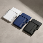 Set de bolígrafo de aluminio tinta azul y libreta PU A5 hojas a rayas