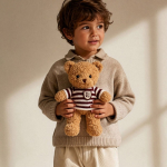 Osito de peluche de poliéster con jersey de punto personalizable color natural vista detalle 5