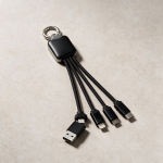Cable multicarga 4 en 1 con múltiples conexiones y mosquetón 10W color negro tercera vista
