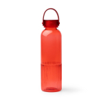 Botella de plástico reciclado con antigoteo y diseño biselado 550ml color rojo segunda vista