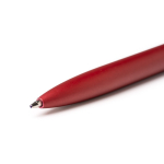 Bolígrafo de aluminio con pulsador de bambú y clip metálico tinta azul color rojo vista detalle 1