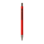 Bolígrafo con pulsador de aluminio eco con tacto de goma y tinta azul color rojo cuarta vista