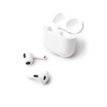 Auriculares inalámbricos de plástico con manos libres y Bluetooth color blanco primera vista de uso