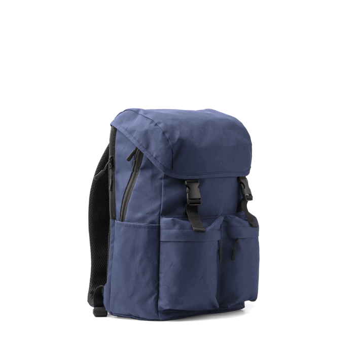 Mochila de poliéster reciclado con solapa con hebillas 15” color azul marino