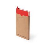 Libreta de tapa rígida de polipiel con bolígrafo tinta azul A6 hojas a rayas color rojo primera vista de uso