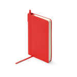 Libreta de tapa rígida de polipiel con bolígrafo tinta azul A6 hojas a rayas color rojo segunda vista de uso