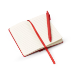 Libreta de tapa rígida de polipiel con bolígrafo tinta azul A6 hojas a rayas color rojo vista detalle 1