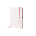 Libreta de cartón con soporte para bolígrafo A5 hojas a rayas color rojo primera vista de uso
