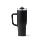 Taza térmica de acero inoxidable y plástico con pajita 830ml color negro segunda vista
