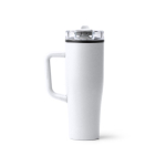 Taza térmica de acero inoxidable y plástico con pajita 830ml color blanco segunda vista