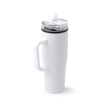 Taza térmica de acero inoxidable y plástico con pajita 830ml color blanco primera vista de uso