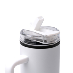 Taza térmica de acero inoxidable y plástico con pajita 830ml color blanco vista detalle 1