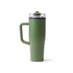Taza térmica de acero inoxidable y plástico con pajita 830ml color verde oscuro segunda vista