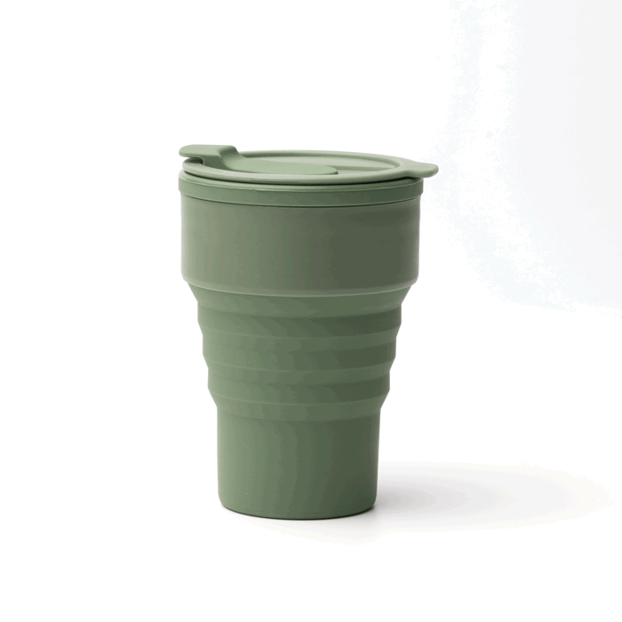 Vaso plegable de silicona con acabado mate y anillo extraíble 400ml color verde oscuro