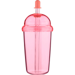 Vaso de RPET con tapa de rosca y pajita con tapón de silicona 500ml color rosa primera vista