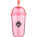 Vaso de RPET con tapa de rosca y pajita con tapón de silicona 500ml color rosa tercera vista