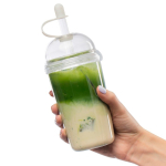 Vaso de RPET con tapa de rosca y pajita con tapón de silicona 500ml color transparente tercera vista