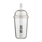 Vaso de RPET con tapa de rosca y pajita con tapón de silicona 500ml color transparente vista de impresión