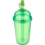 Vaso de RPET con tapa de rosca y pajita con tapón de silicona 500ml color verde claro primera vista