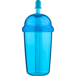 Vaso de RPET con tapa de rosca y pajita con tapón de silicona 500ml color azul claro primera vista
