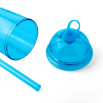 Vaso de RPET con tapa de rosca y pajita con tapón de silicona 500ml color azul claro segunda vista