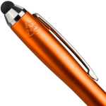 Bolígrafo de plástico reciclado con puntero táctil y tinta negra color naranja primera vista