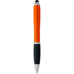 Bolígrafo de plástico reciclado con puntero táctil y tinta negra color naranja cuarta vista