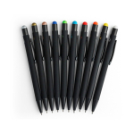 Bolígrafo de aluminio reciclado con recubrimiento de goma y tinta azul color azul claro quinta vista