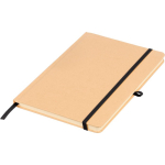 Libreta con tapa rígida de kraft con goma elástica A5 hojas a rayas color negro primera vista