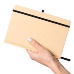 Libreta con tapa rígida de kraft con goma elástica A5 hojas a rayas color negro octava vista