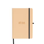 Libreta con tapa rígida de kraft con goma elástica A5 hojas a rayas color negro vista de impresión