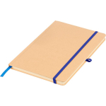 Libreta con tapa rígida de kraft con goma elástica A5 hojas a rayas color azul cuarta vista