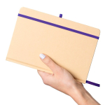 Libreta con tapa rígida de kraft con goma elástica A5 hojas a rayas color azul octava vista