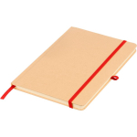 Libreta con tapa rígida de kraft con goma elástica A5 hojas a rayas color rojo primera vista