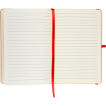 Libreta con tapa rígida de kraft con goma elástica A5 hojas a rayas color rojo cuarta vista