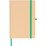 Libreta con tapa rígida de kraft con goma elástica A5 hojas a rayas color verde segunda vista