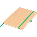 Libreta con tapa rígida de kraft con goma elástica A5 hojas a rayas color verde cuarta vista