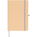 Libreta con tapa rígida de kraft con goma elástica A5 hojas a rayas color plateado cuarta vista