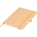 Libreta con tapa rígida de kraft con goma elástica A5 hojas a rayas color dorado primera vista