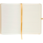 Libreta con tapa rígida de kraft con goma elástica A5 hojas a rayas color dorado tercera vista