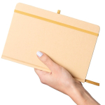 Libreta con tapa rígida de kraft con goma elástica A5 hojas a rayas color dorado séptima vista