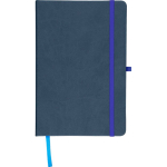 Libreta tapa de PU reciclado con marcapáginas A5 y hojas a rayas color azul primera vista