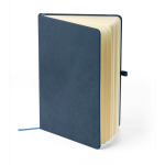 Libreta tapa de PU reciclado con marcapáginas A5 y hojas a rayas color azul tercera vista