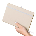 Libreta tapa de PU reciclado con marcapáginas A5 y hojas a rayas color blanco cuarta vista