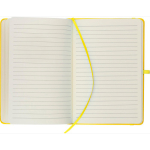 Libreta tapa de PU reciclado con marcapáginas A5 y hojas a rayas color amarillo primera vista