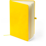 Libreta tapa de PU reciclado con marcapáginas A5 y hojas a rayas color amarillo sexta vista