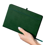 Libreta tapa de PU reciclado con marcapáginas A5 y hojas a rayas color verde primera vista
