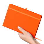Libreta tapa de PU reciclado con marcapáginas A5 y hojas a rayas color naranja primera vista