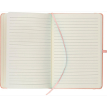 Libreta tapa de PU reciclado con marcapáginas A5 y hojas a rayas color rosa sexta vista
