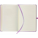 Libreta tapa de PU reciclado con marcapáginas A5 y hojas a rayas color violeta primera vista